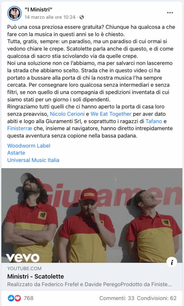 i ministri strategia social media marketing, canali facebook e youtube